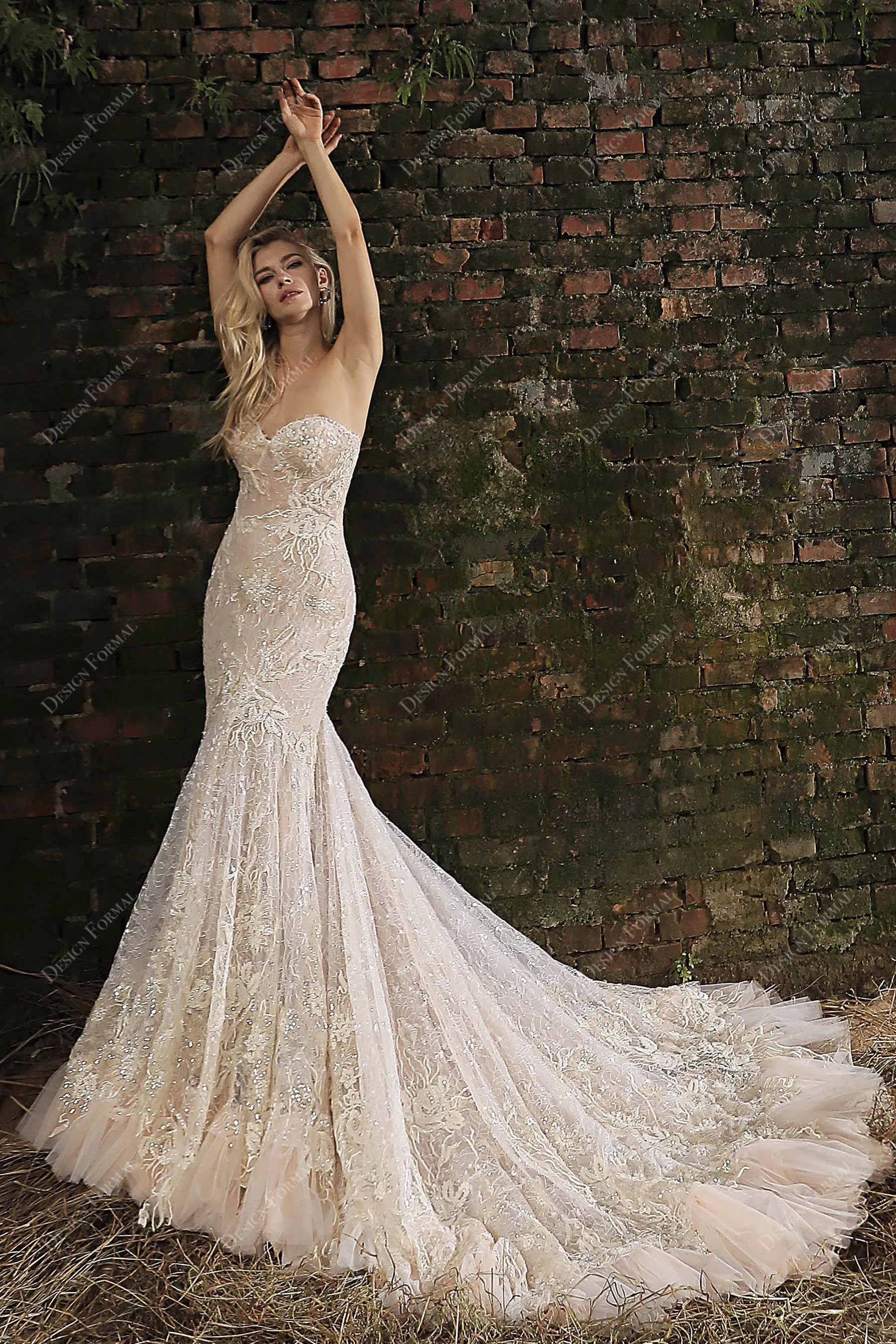 Designer Shimmery Lace Strapless Corset Mermaid Wedding Dress
