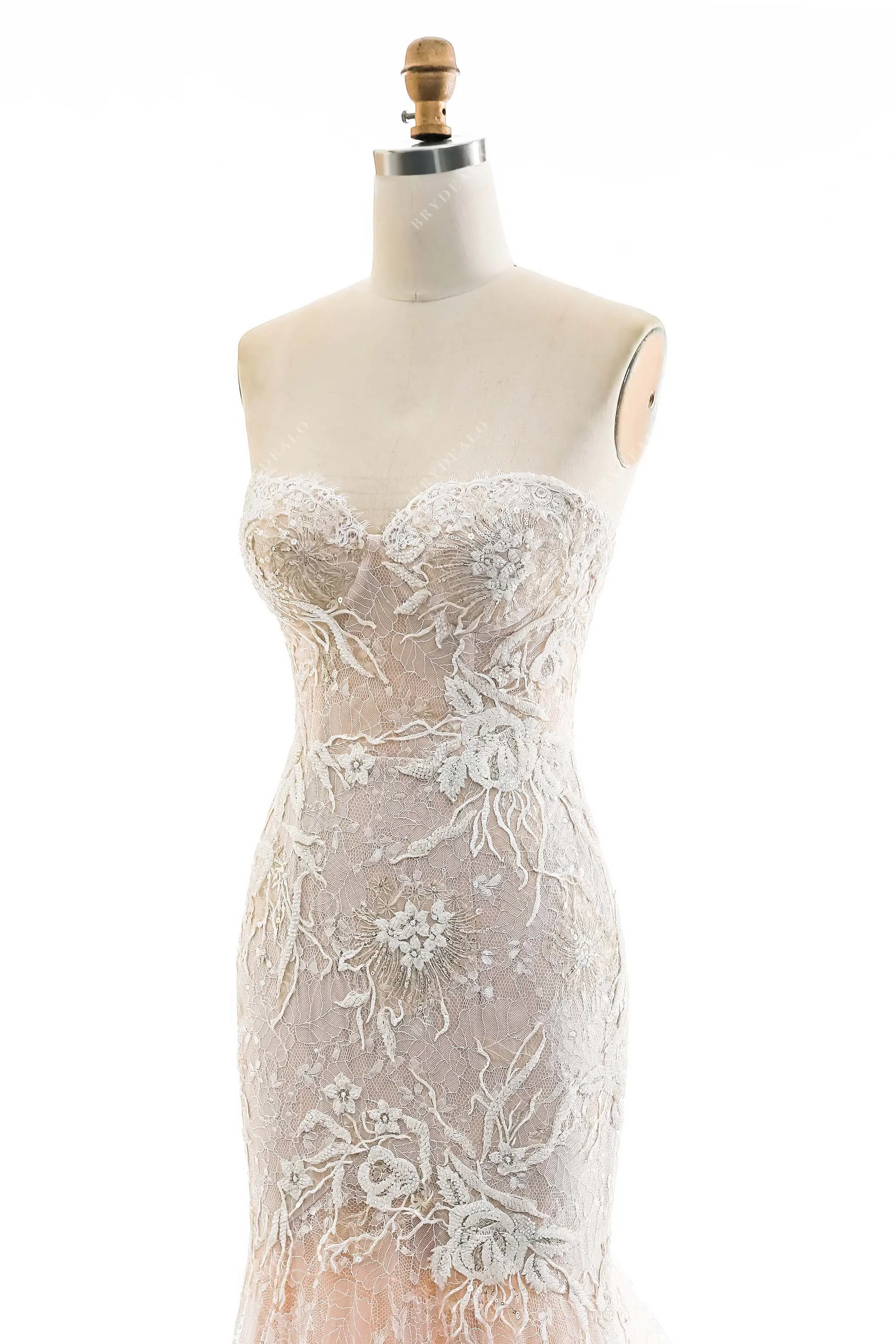 Designer Shimmery Lace Strapless Corset Mermaid Wedding Dress