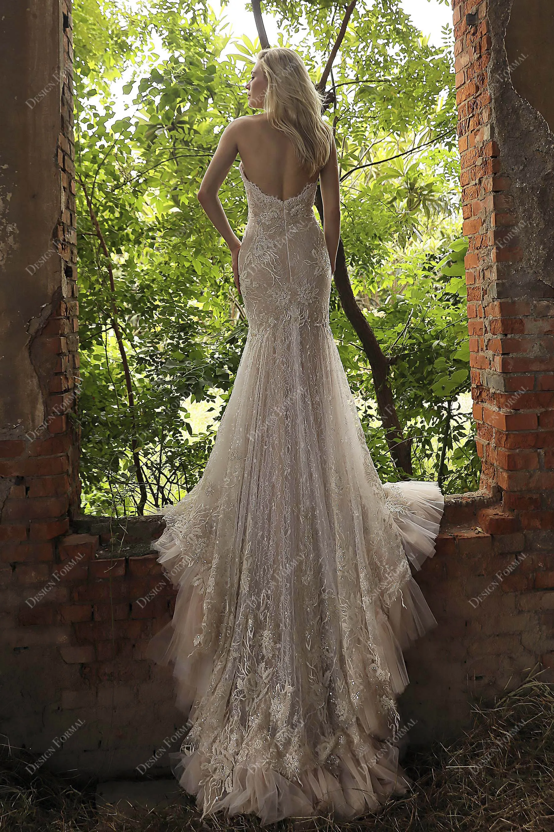 Designer Shimmery Lace Strapless Corset Mermaid Wedding Dress