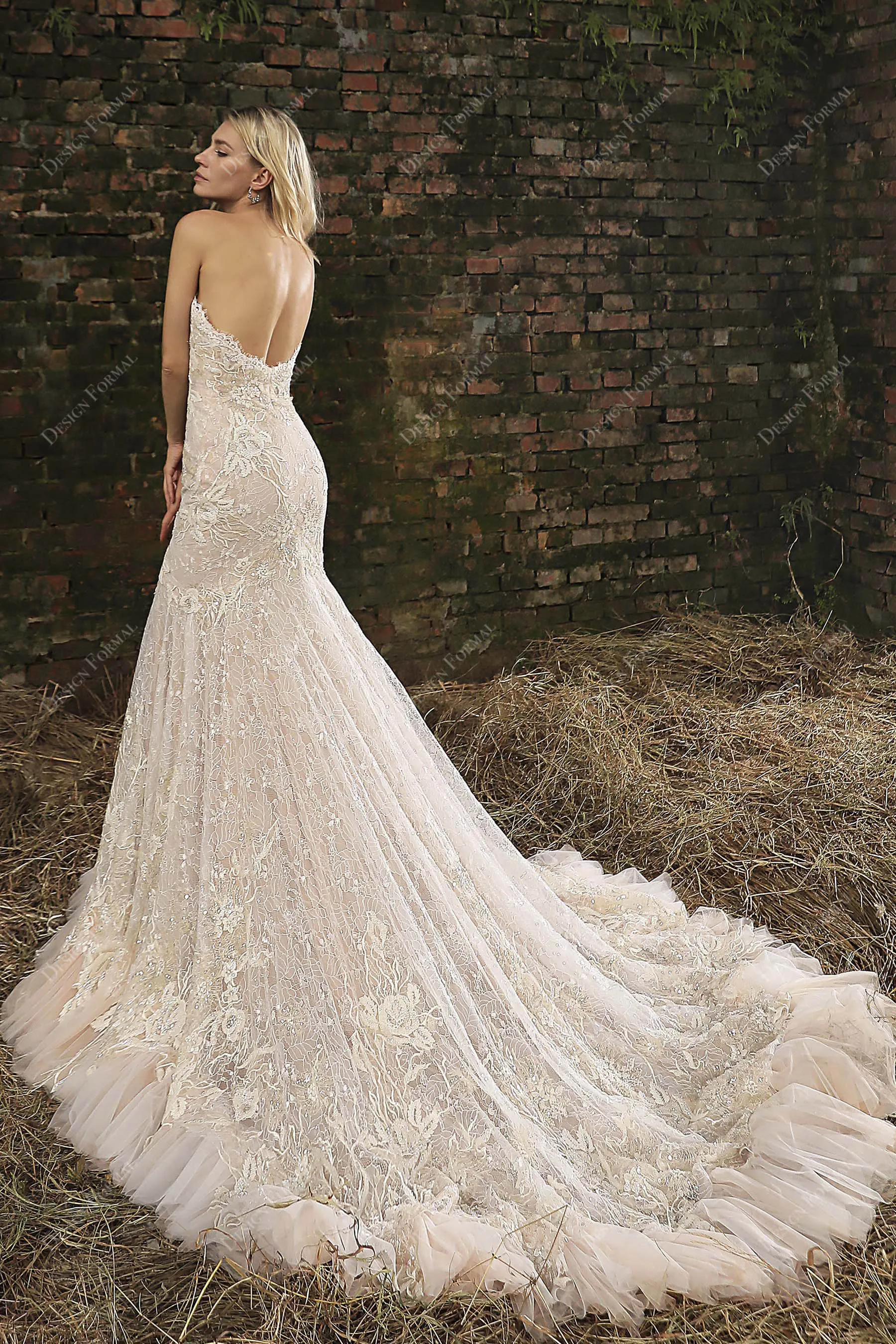 Designer Shimmery Lace Strapless Corset Mermaid Wedding Dress