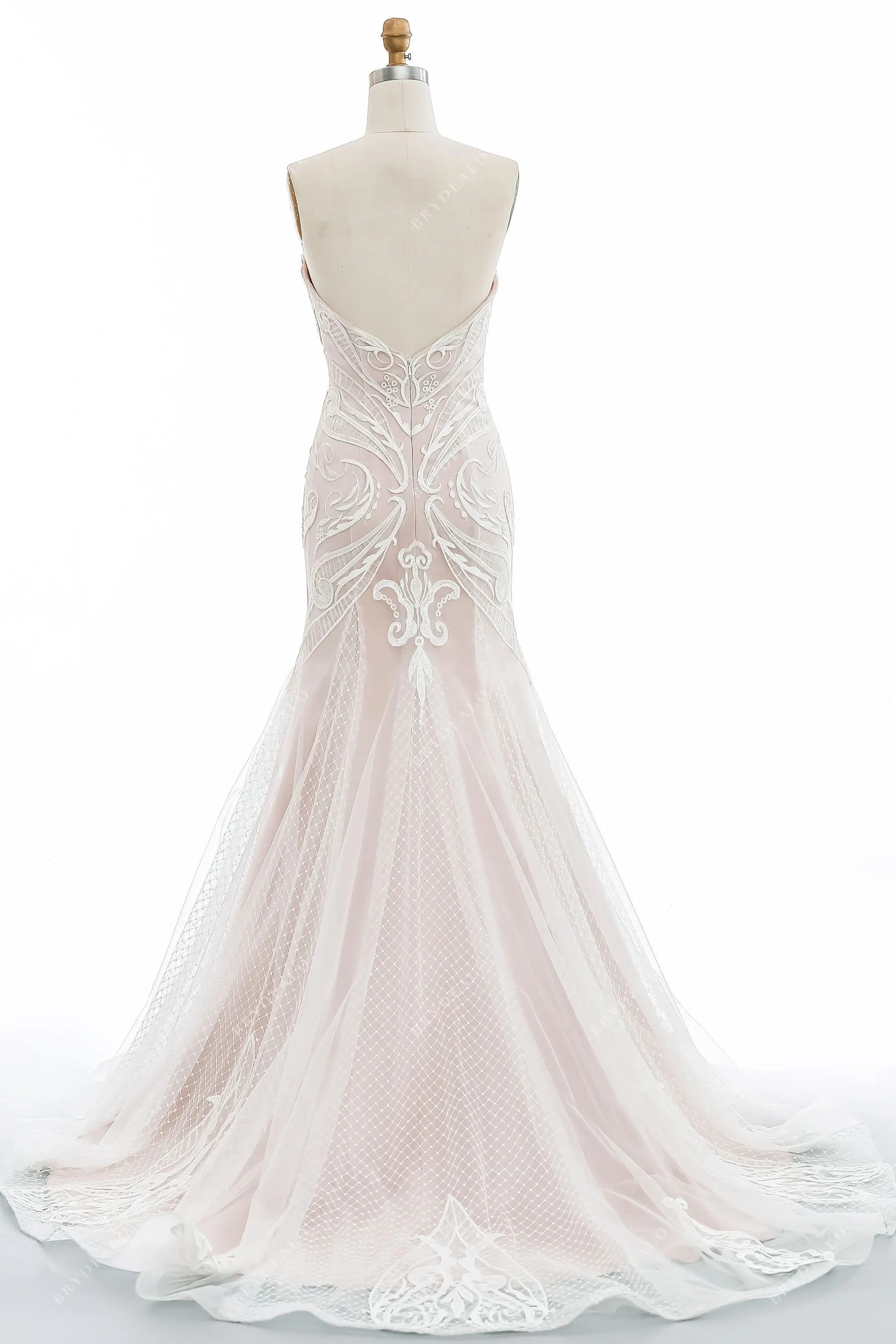 Designer Sweetheart Strapless Lace Nude Mermaid Wedding Dress