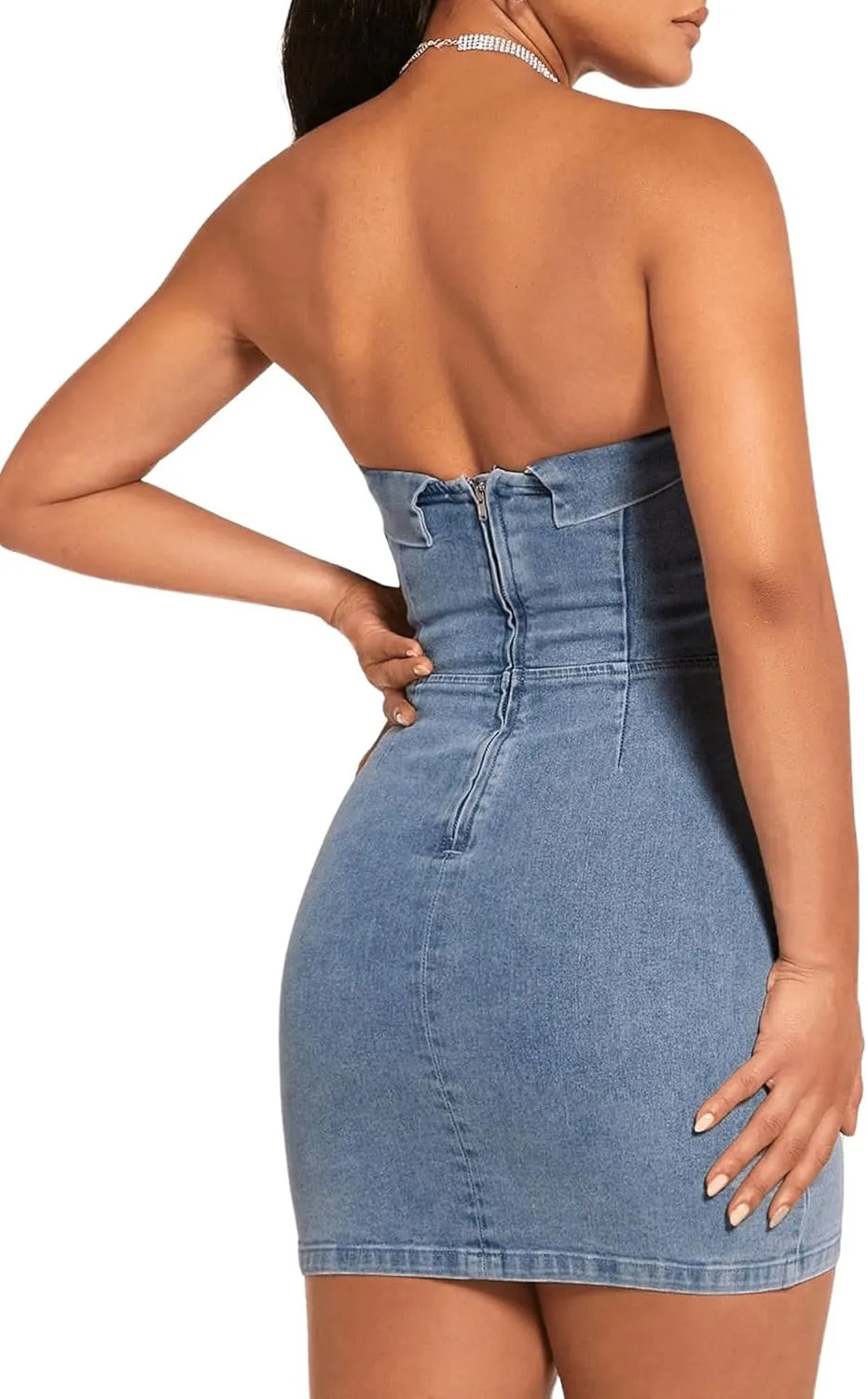 Floerns Women's Denim Off Shoulder Strapless Side Split Mini Bodycon Tube Dress