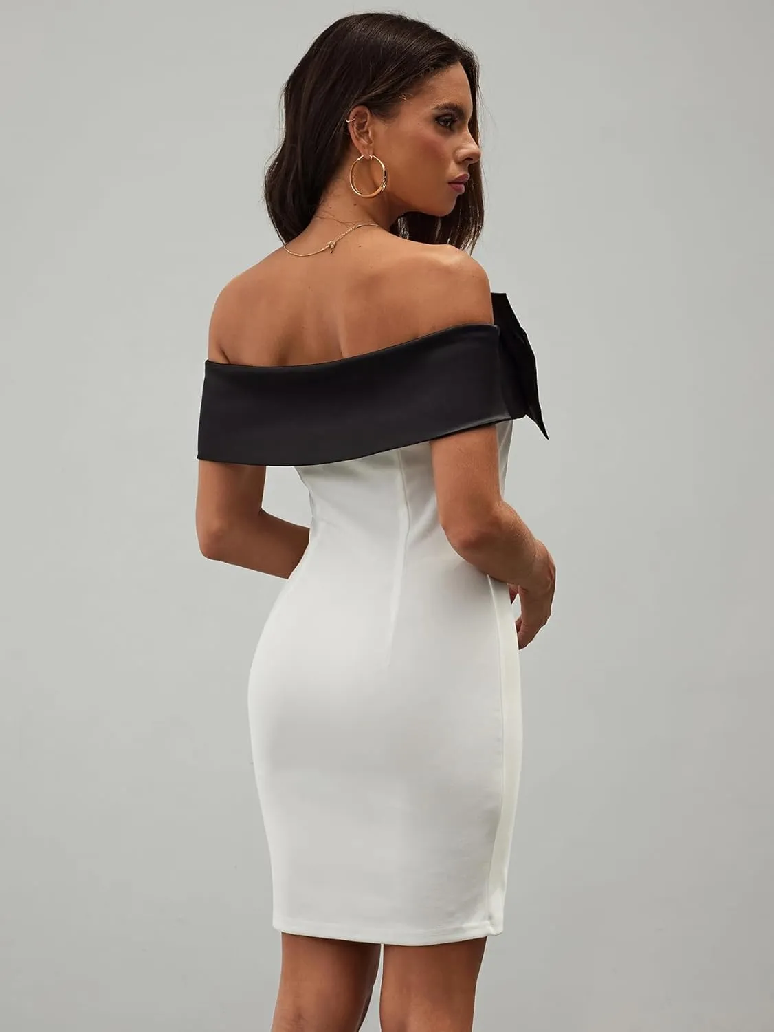 Floerns Women's Off Shoulder Short Sleeve Mini Dress Bow Front Bodycon Dresses