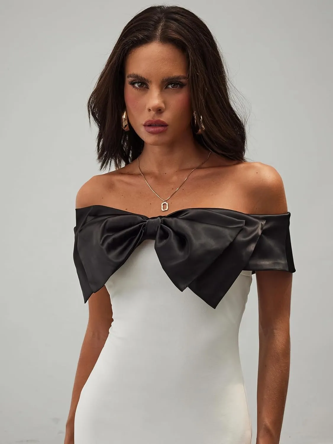 Floerns Women's Off Shoulder Short Sleeve Mini Dress Bow Front Bodycon Dresses
