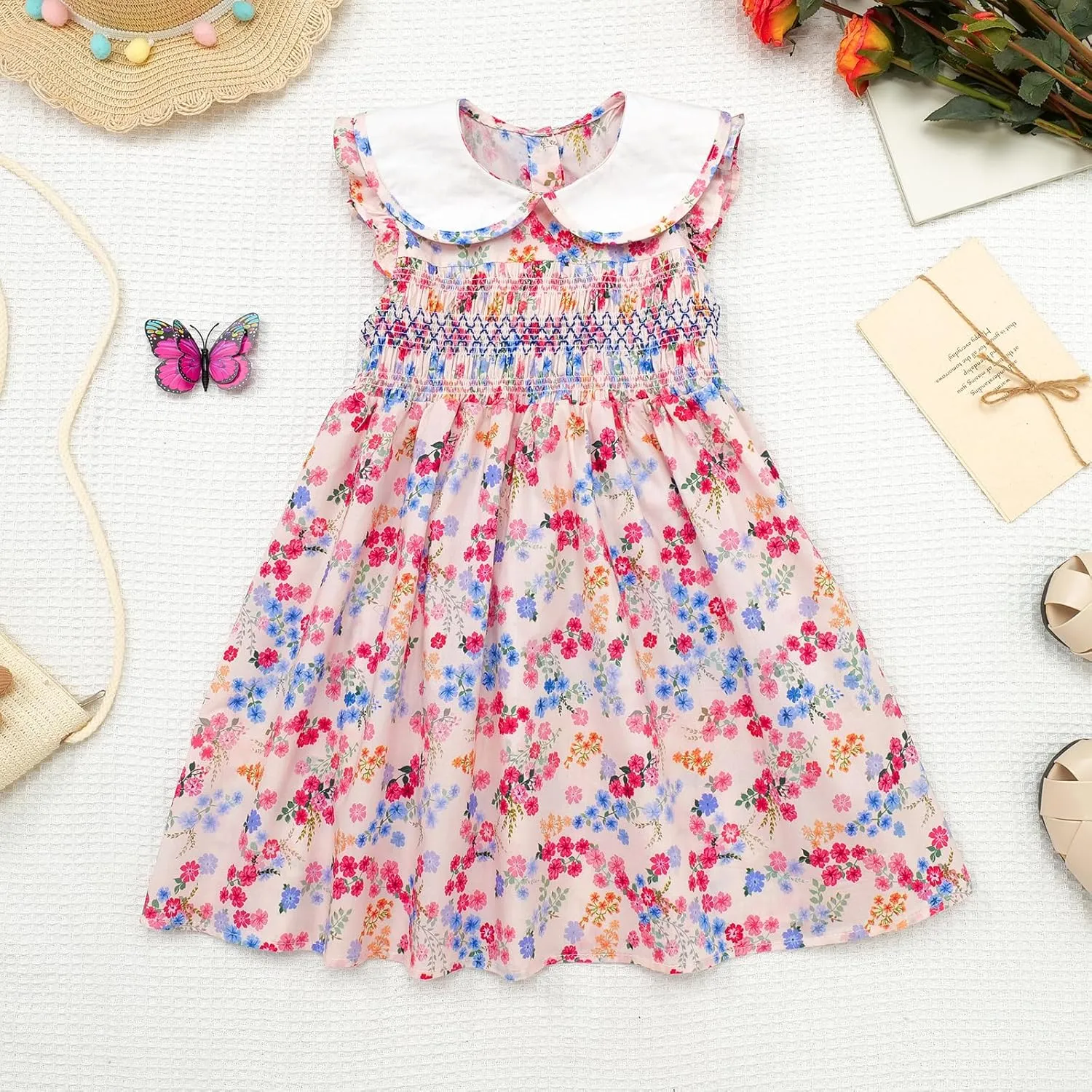 Girls' Dresses Spring Summer Smocked Casual Church Tea Party Vintage Graduation Dresses for Toddler Girl