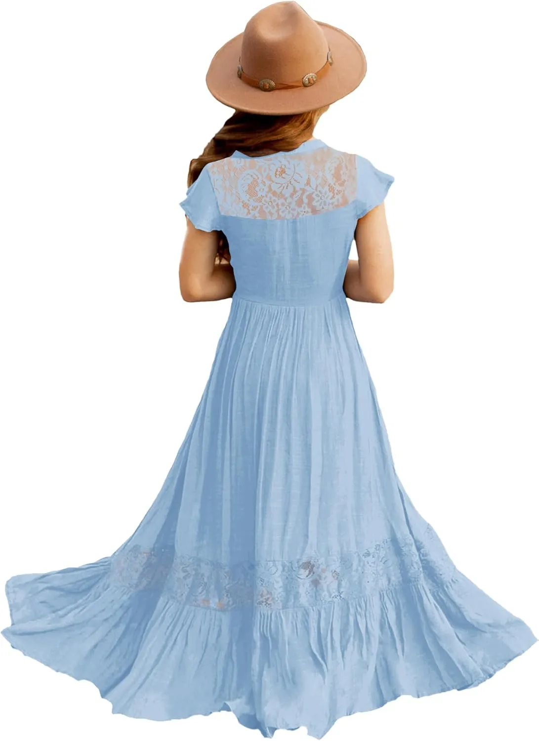 HOSIKA Girls Elegant Lace Ruffle Sleeve A-Line Formal Wedding Party Flower Girl Dress 6-12 Years