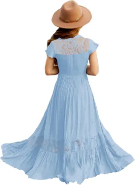 HOSIKA Girls Elegant Lace Ruffle Sleeve A-Line Formal Wedding Party Flower Girl Dress 6-12 Years