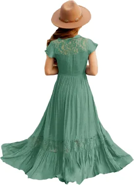 HOSIKA Girls Elegant Lace Ruffle Sleeve A-Line Formal Wedding Party Flower Girl Dress 6-12 Years