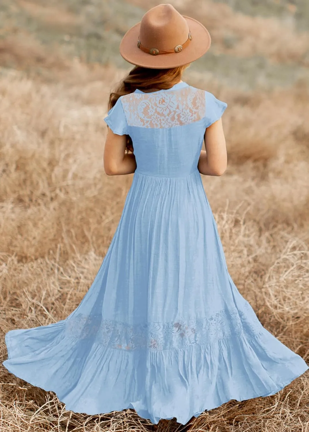 HOSIKA Girls Elegant Lace Ruffle Sleeve A-Line Formal Wedding Party Flower Girl Dress 6-12 Years