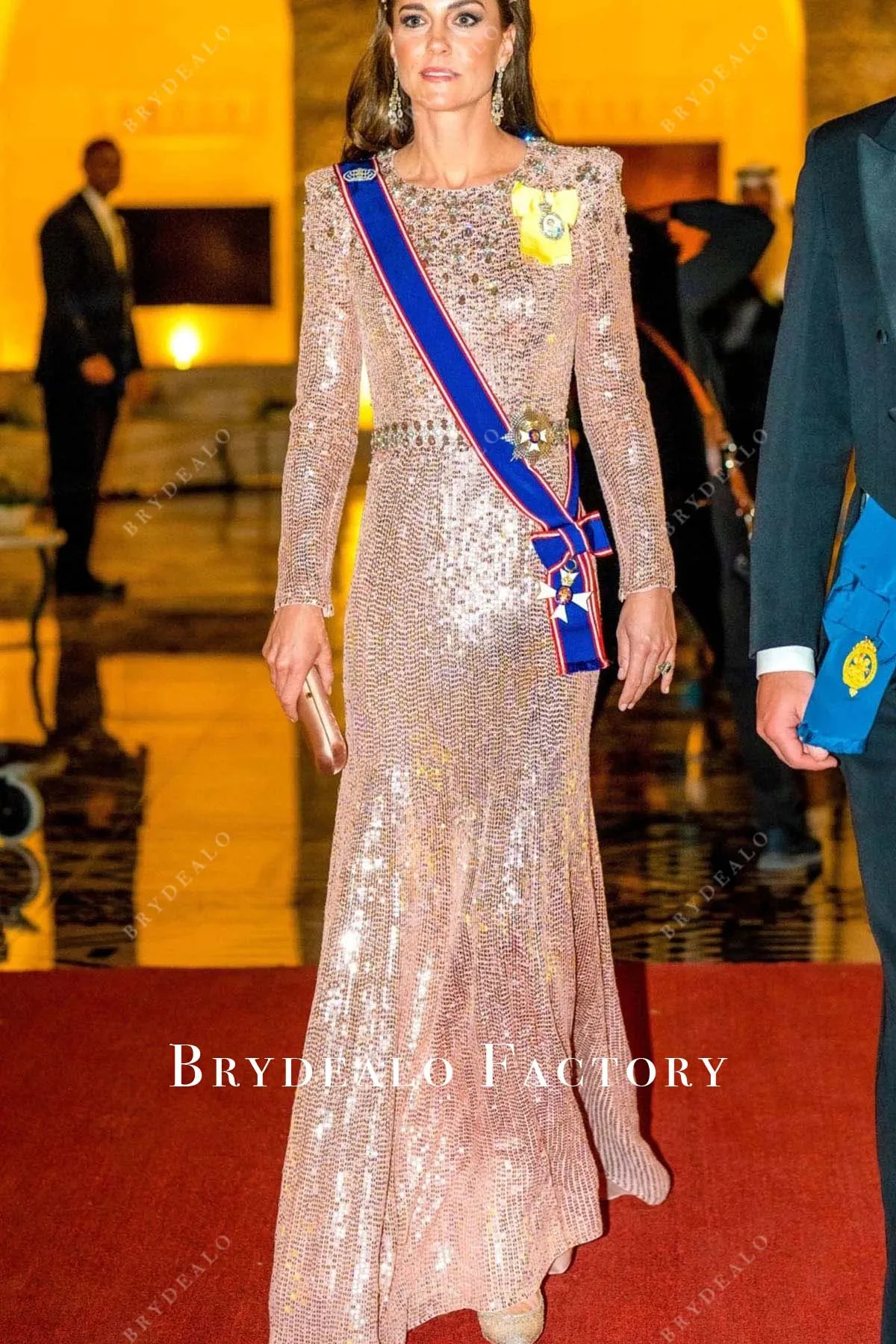 Kate Middleton Pink Sequin Long Sleeve Celebrity Dress