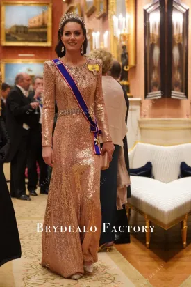 Kate Middleton Pink Sequin Long Sleeve Celebrity Dress