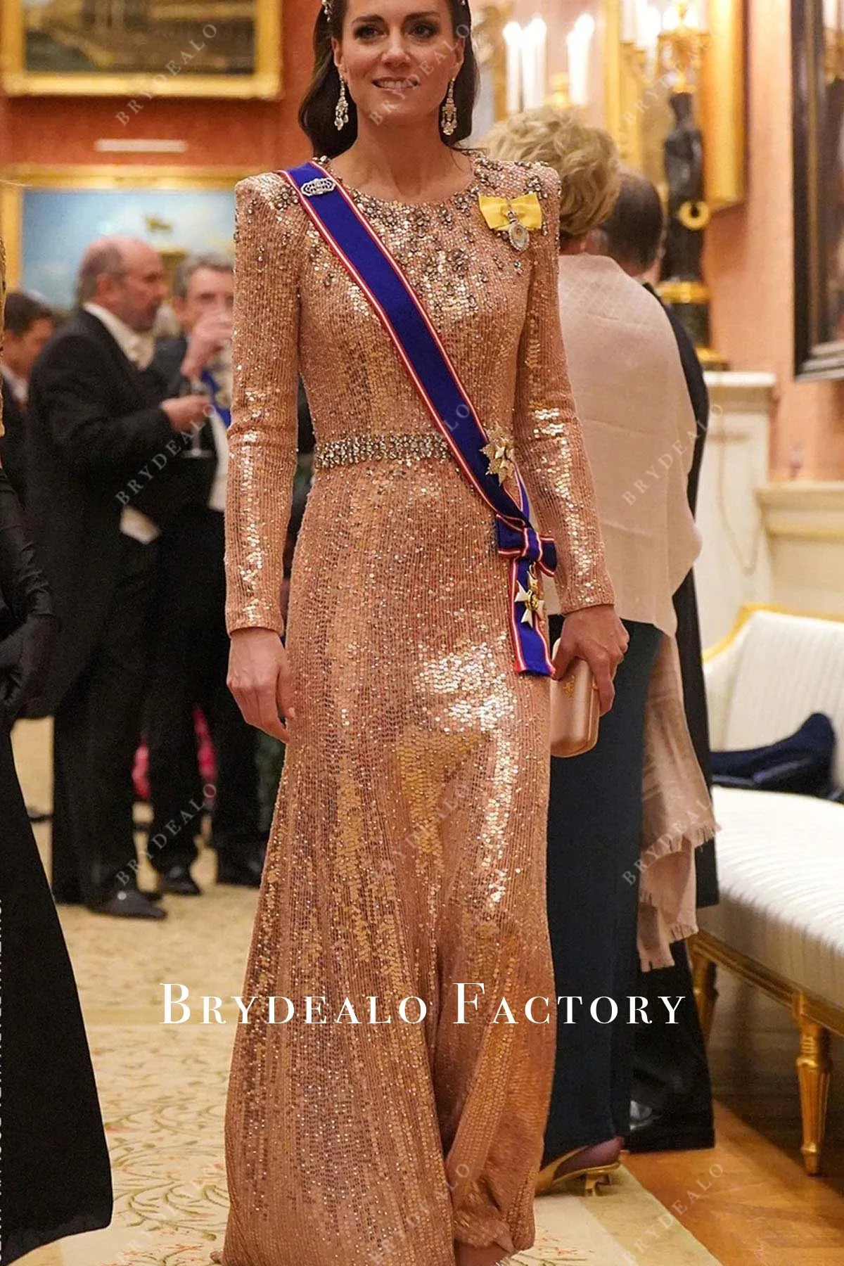 Kate Middleton Pink Sequin Long Sleeve Celebrity Dress