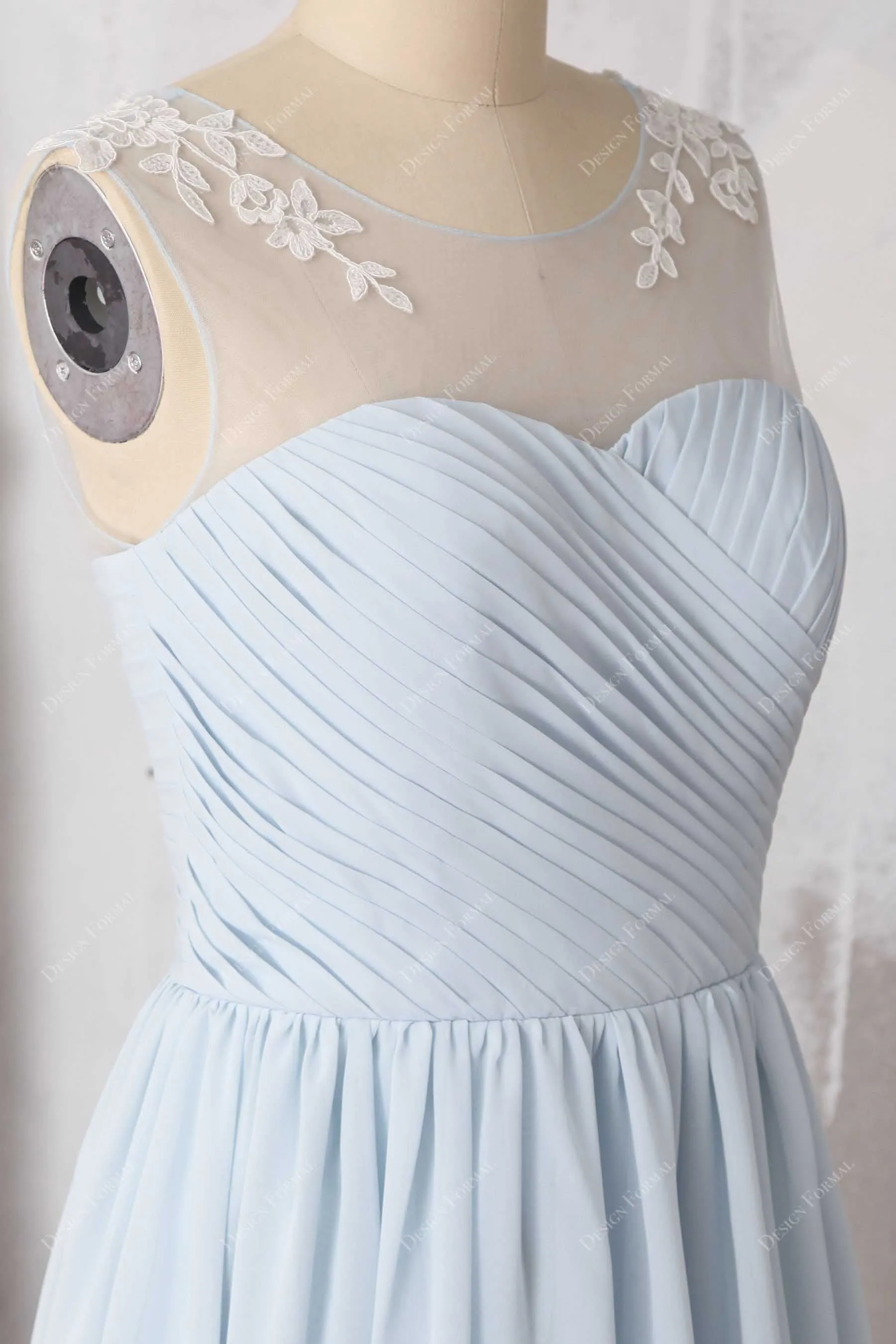 Light Blue Chiffon Lace Sleeveless Short Special Occasion Dress