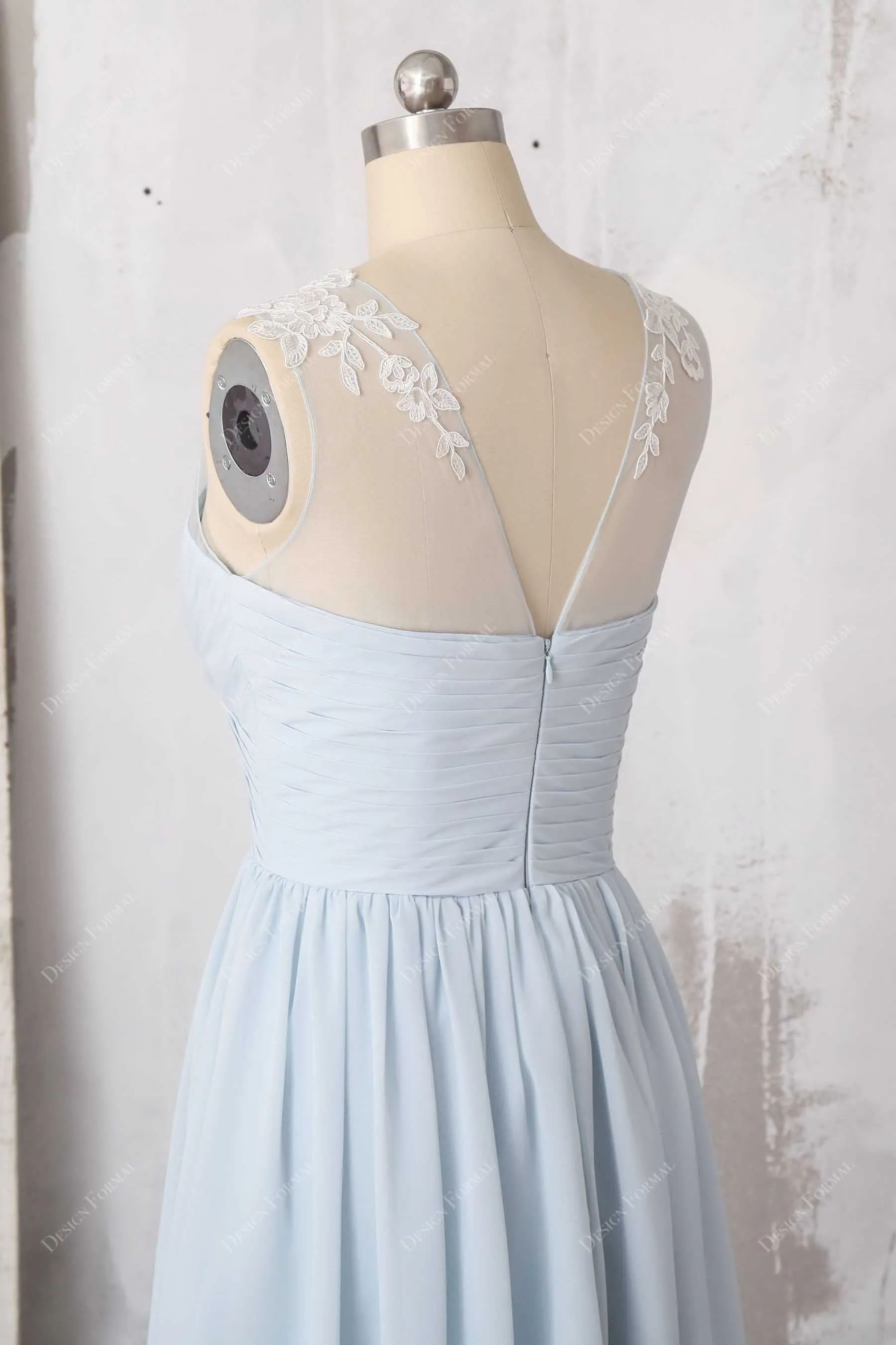 Light Blue Chiffon Lace Sleeveless Short Special Occasion Dress