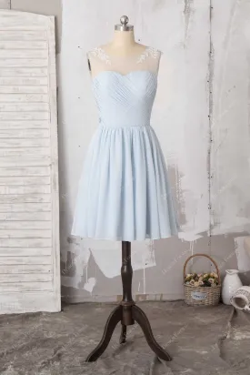 Light Blue Chiffon Lace Sleeveless Short Special Occasion Dress