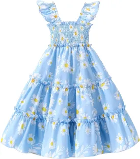 Little Girl Twirl Dress Kids Sleeveless Ruffle Tiered Smocked Dresses Girls Summer Outfits Beach Sundress