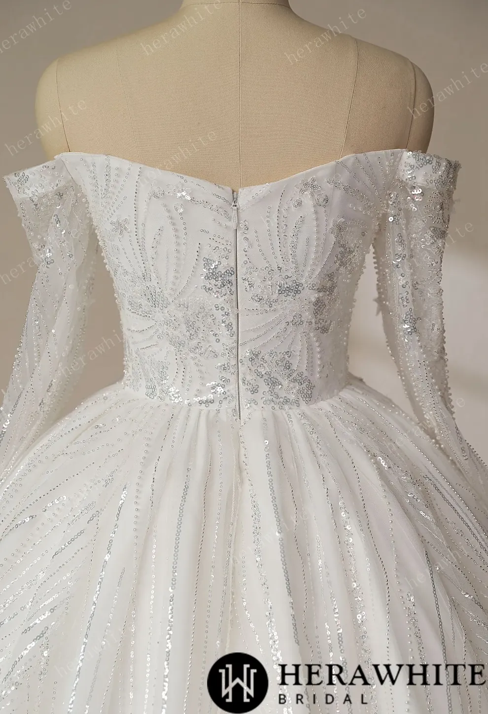 Luxury Beaded Shiny Lace Court Train Princess Wedding Gown