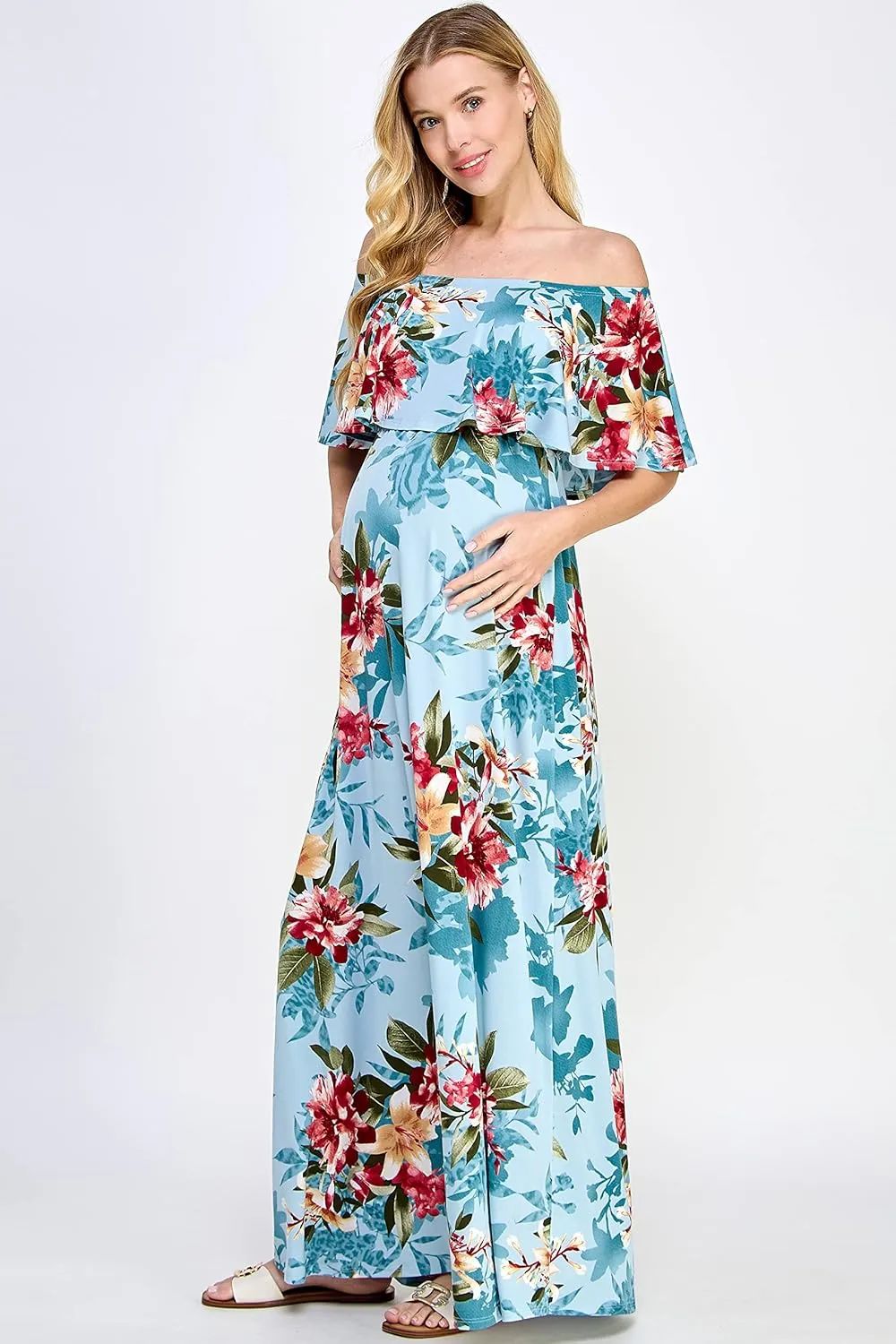 Maternity Dress Off Shoulder Maxi Pregnant Women Baby Shower Photoshoot