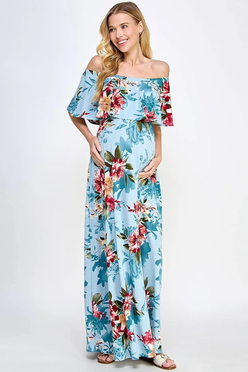 Maternity Dress Off Shoulder Maxi Pregnant Women Baby Shower Photoshoot