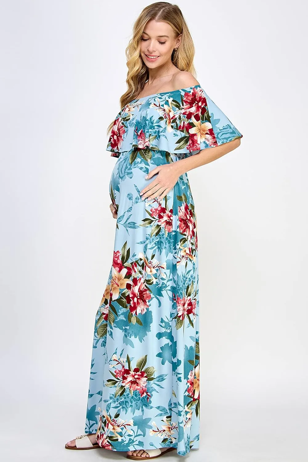 Maternity Dress Off Shoulder Maxi Pregnant Women Baby Shower Photoshoot