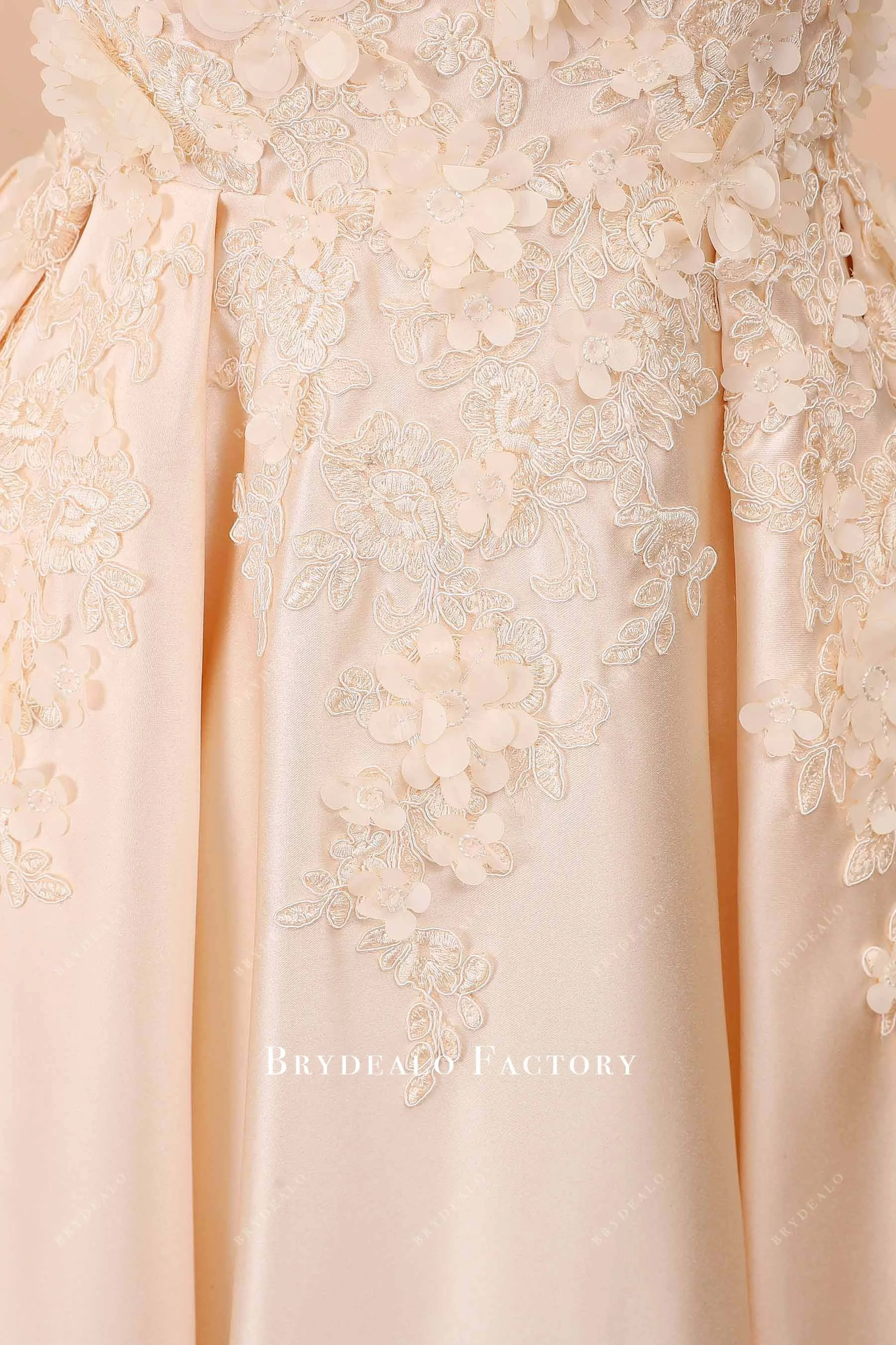 Off-shoulder Champagne 3D Lace Princess Wedding Ball Gown
