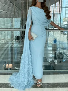Party Dresses for Wedding,Sky Blue Formal Dress Feather Tail