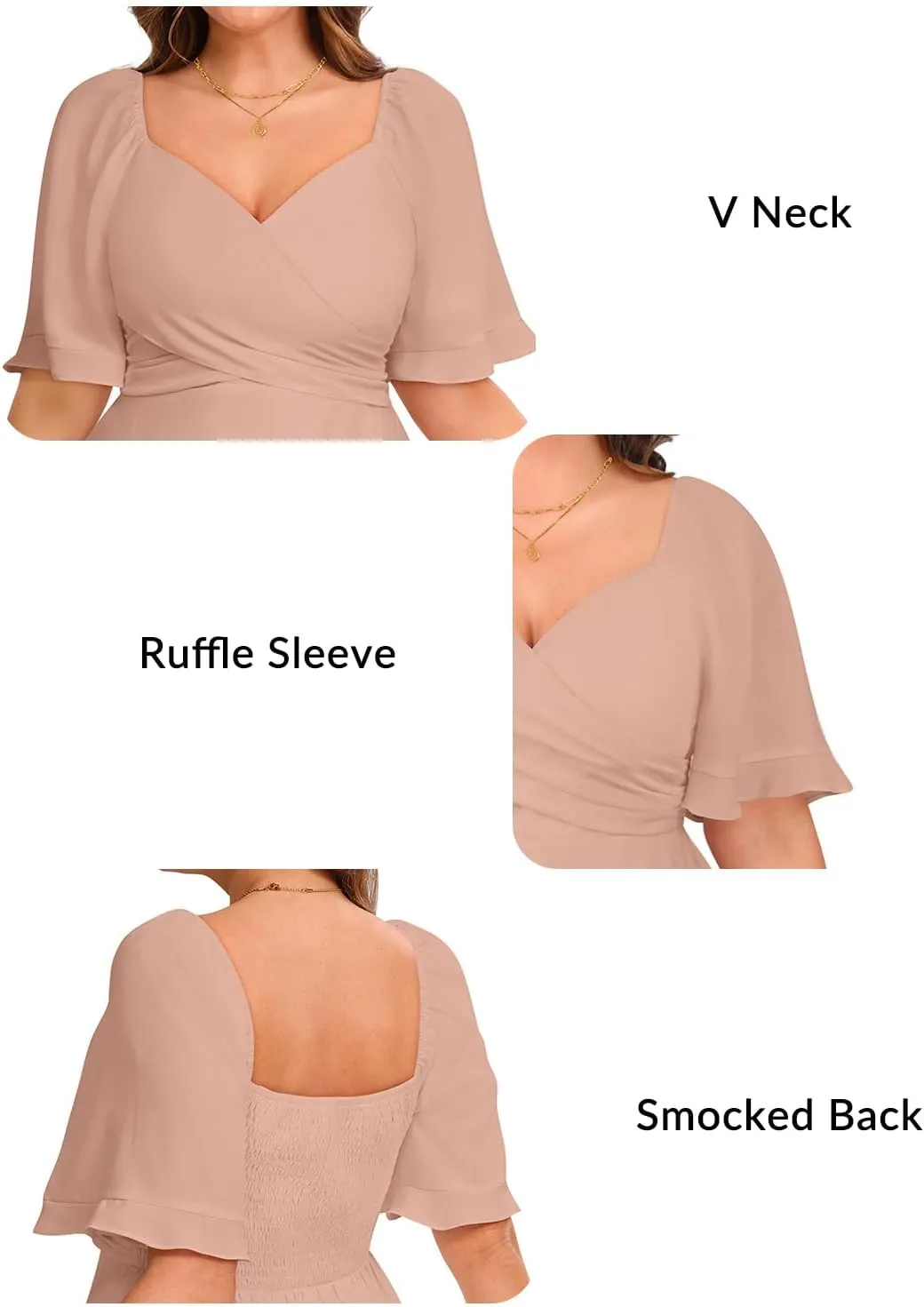 Pinup Fashion Women Graduation Dress Plus Size - Wedding Guest Summer Wrap V Neck Ruffle Knee Length Dresses