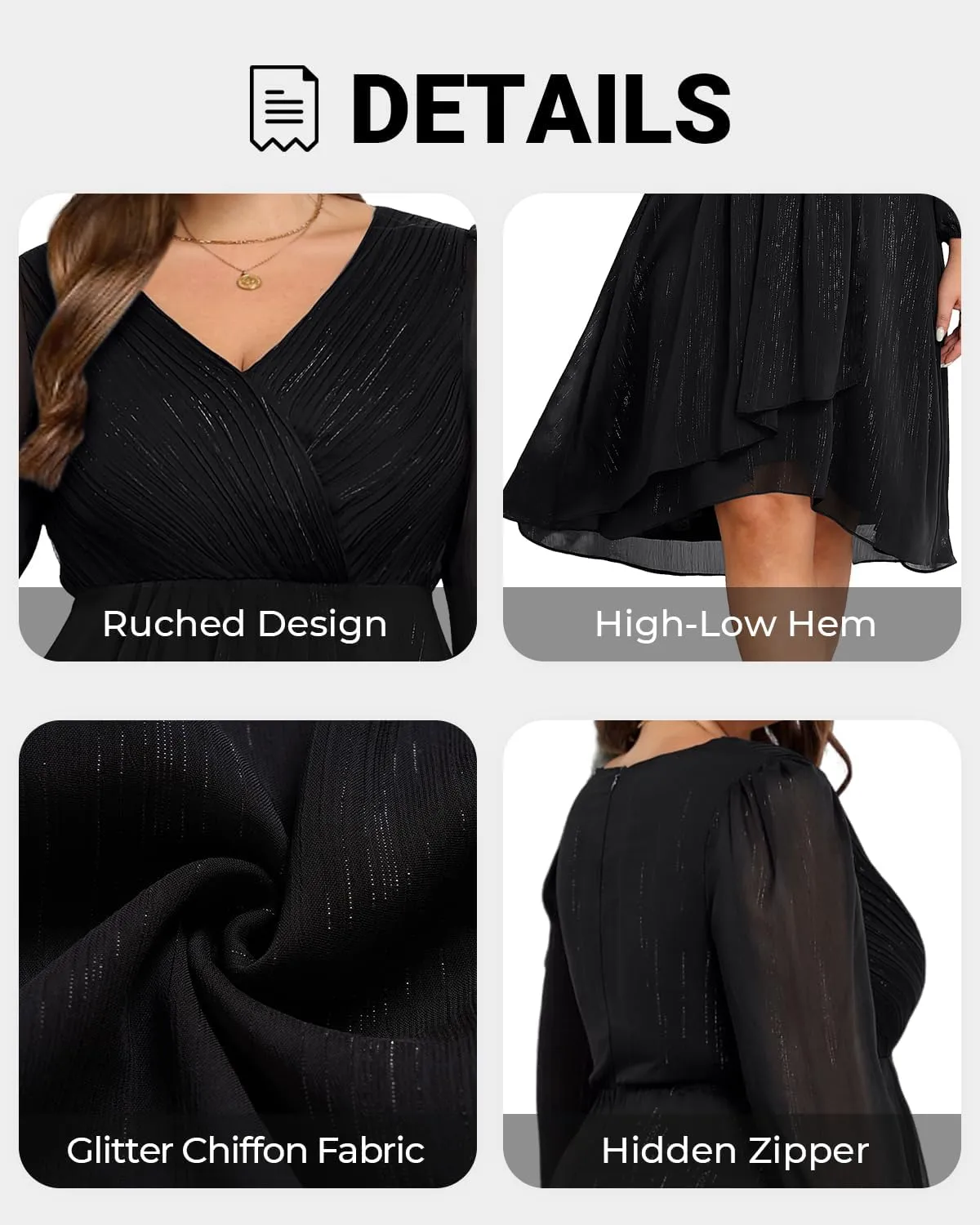 Plus Size Cocktail Dress - Formal Wedding Guest Fall Long Sleeve A Line Pleated V Neck Midi Dresses for Curvy Women