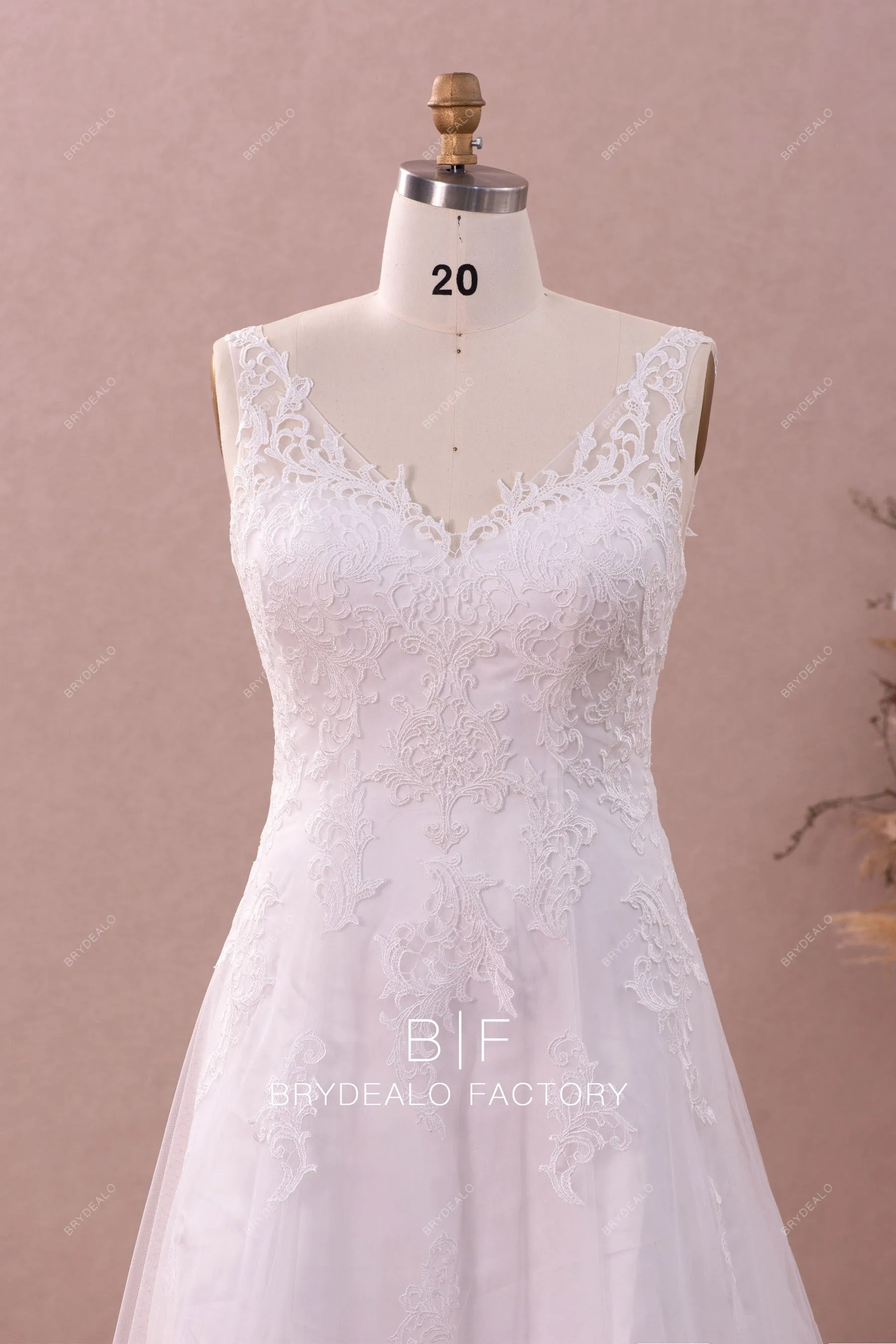Plus Size Designer Lace Straps V-neck A-line Wedding Gown