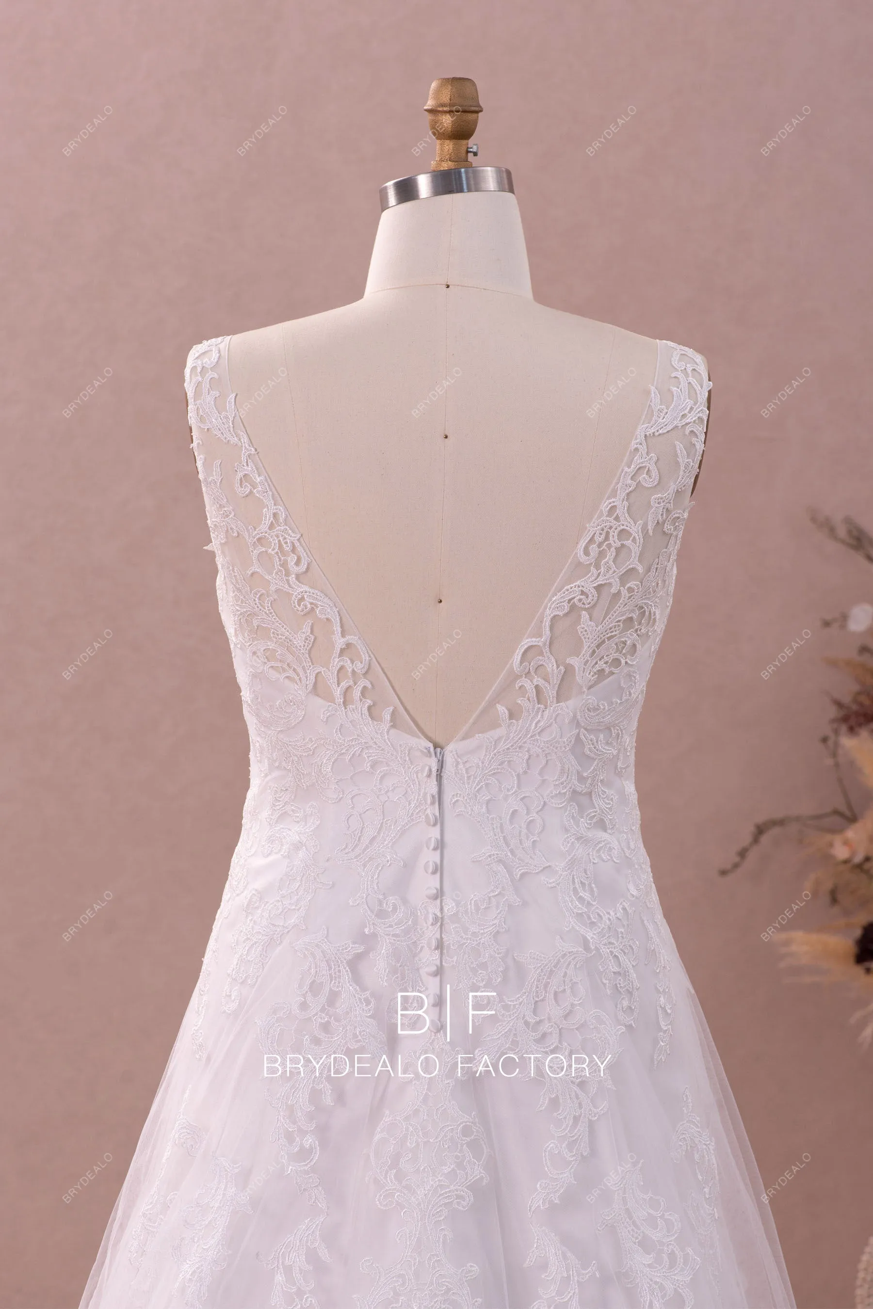 Plus Size Designer Lace Straps V-neck A-line Wedding Gown