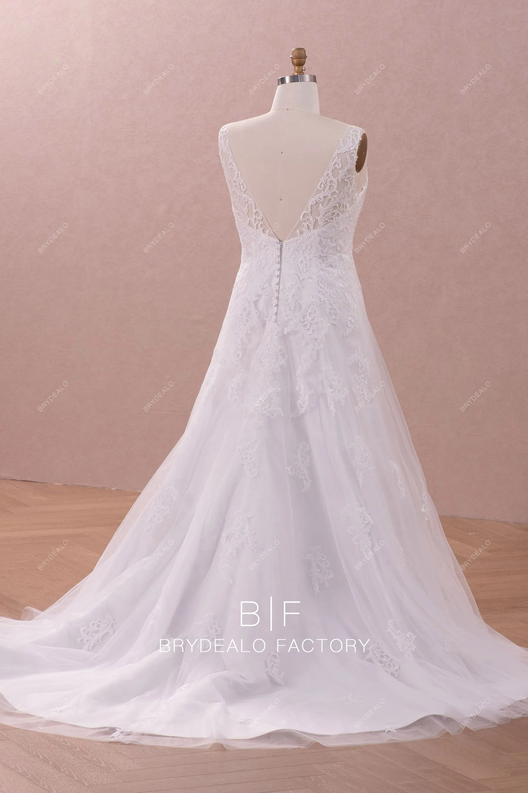 Plus Size Designer Lace Straps V-neck A-line Wedding Gown