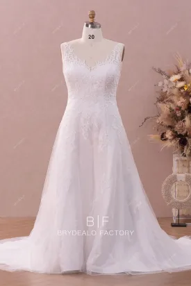 Plus Size Designer Lace Straps V-neck A-line Wedding Gown