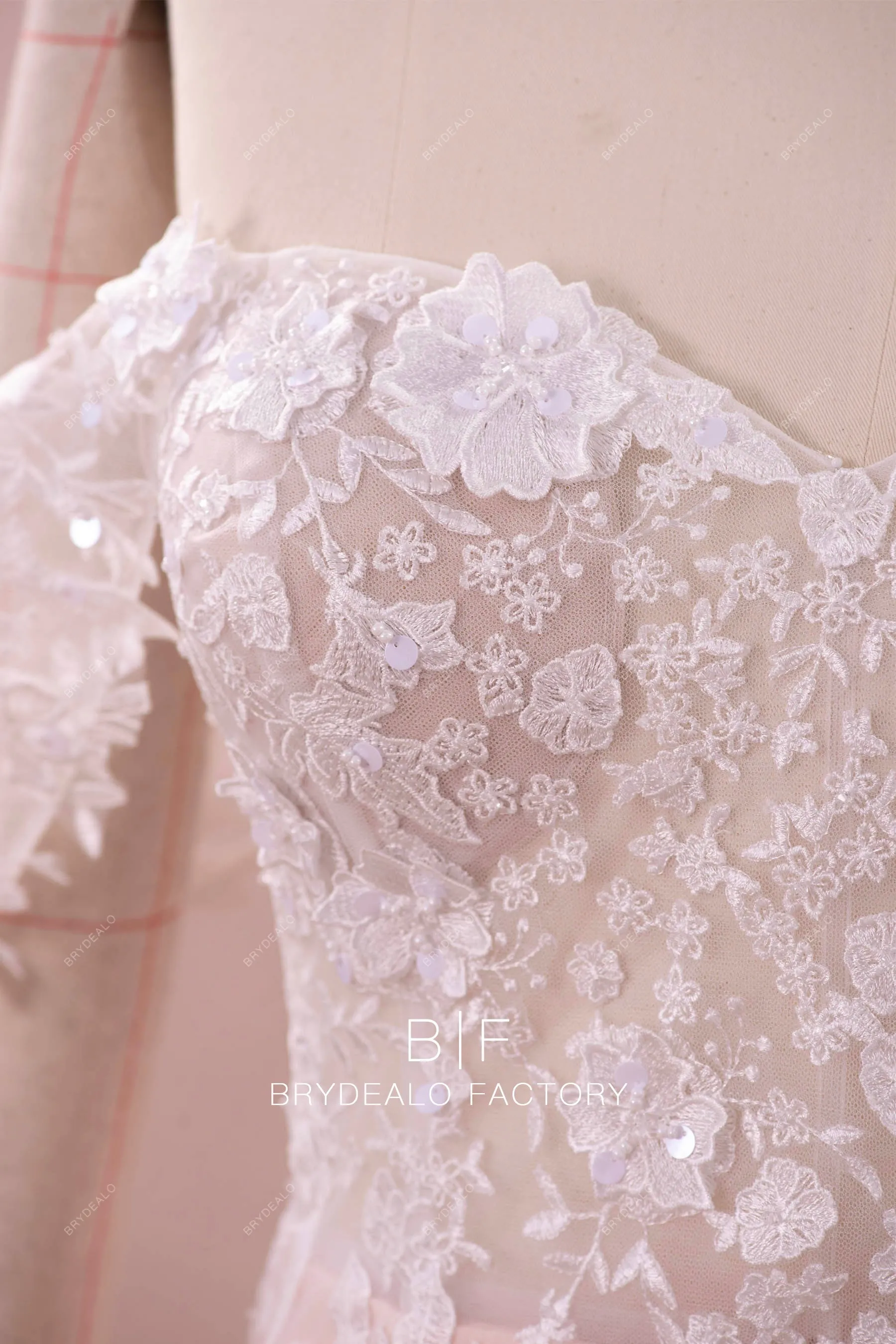 Plus Size Nude Pink Off Shoulder Lace Mermaid Destination Wedding Dress