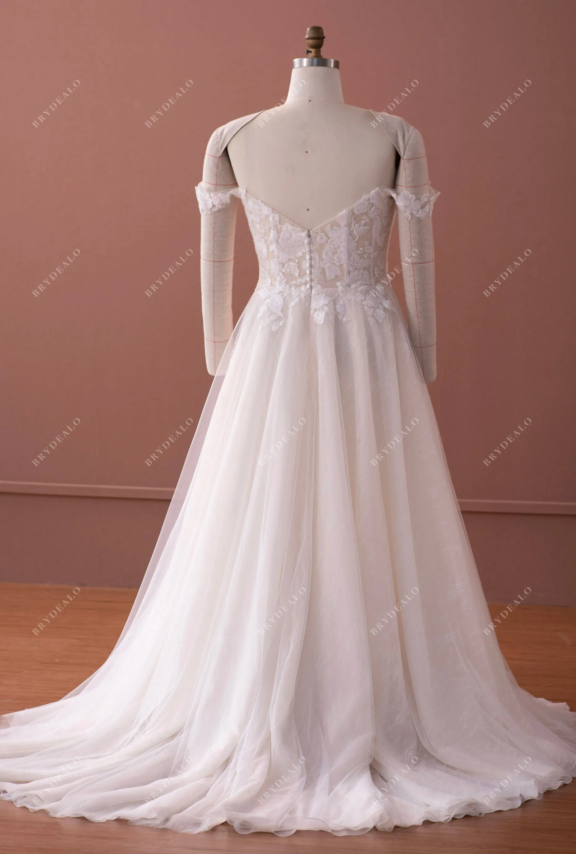 Plus Size Off Shoulder Light Champagne Lace Country Wedding Dress