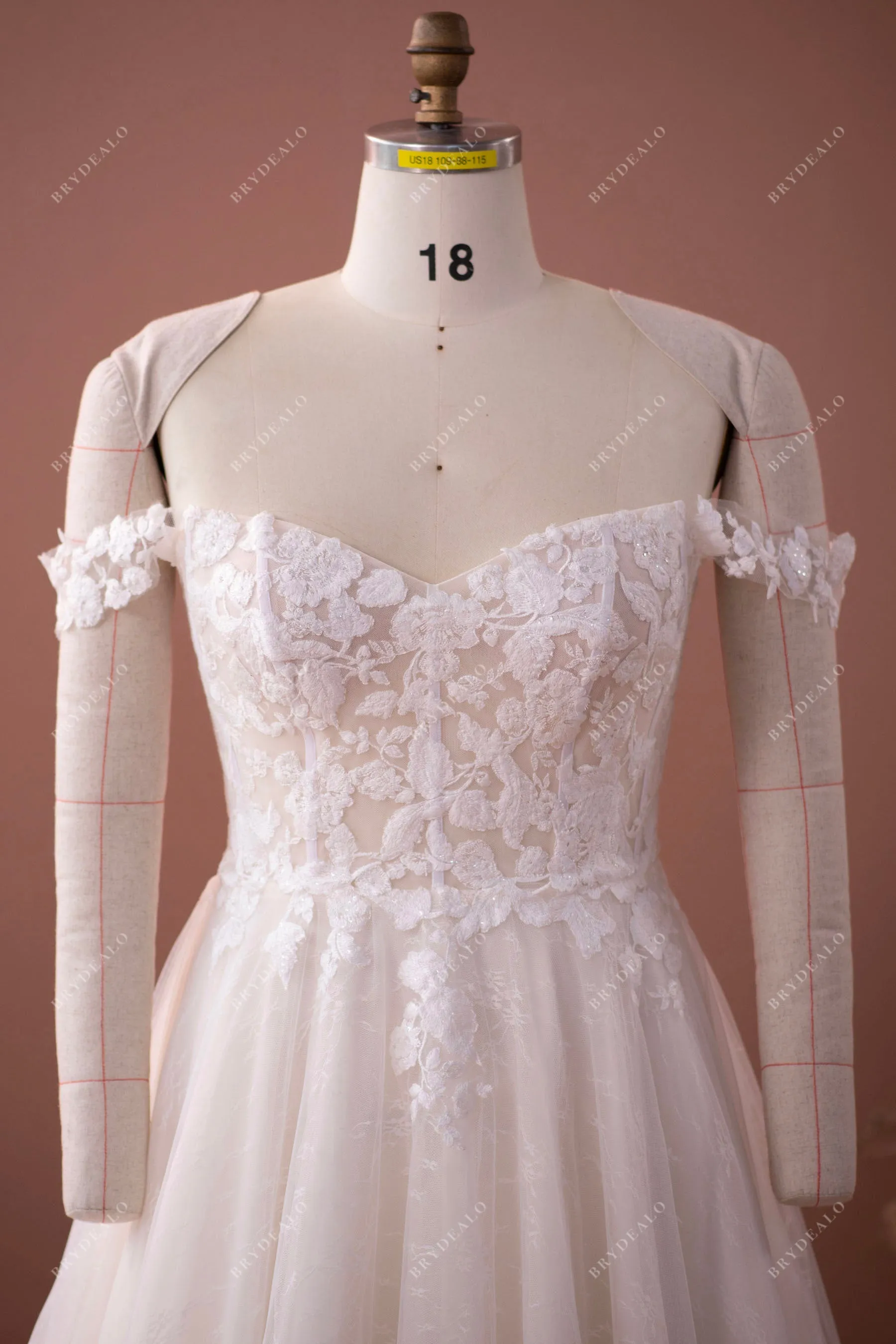 Plus Size Off Shoulder Light Champagne Lace Country Wedding Dress