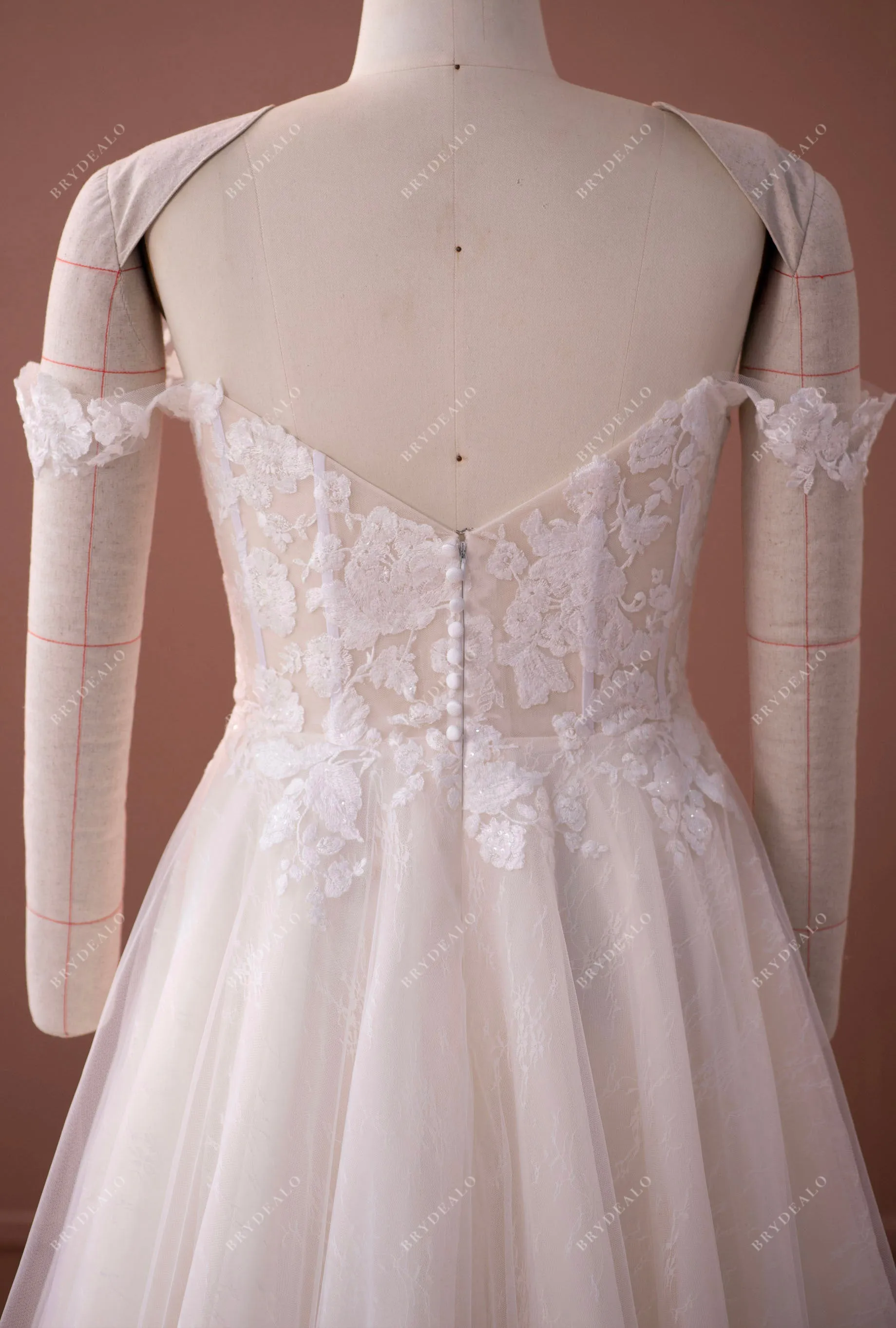 Plus Size Off Shoulder Light Champagne Lace Country Wedding Dress