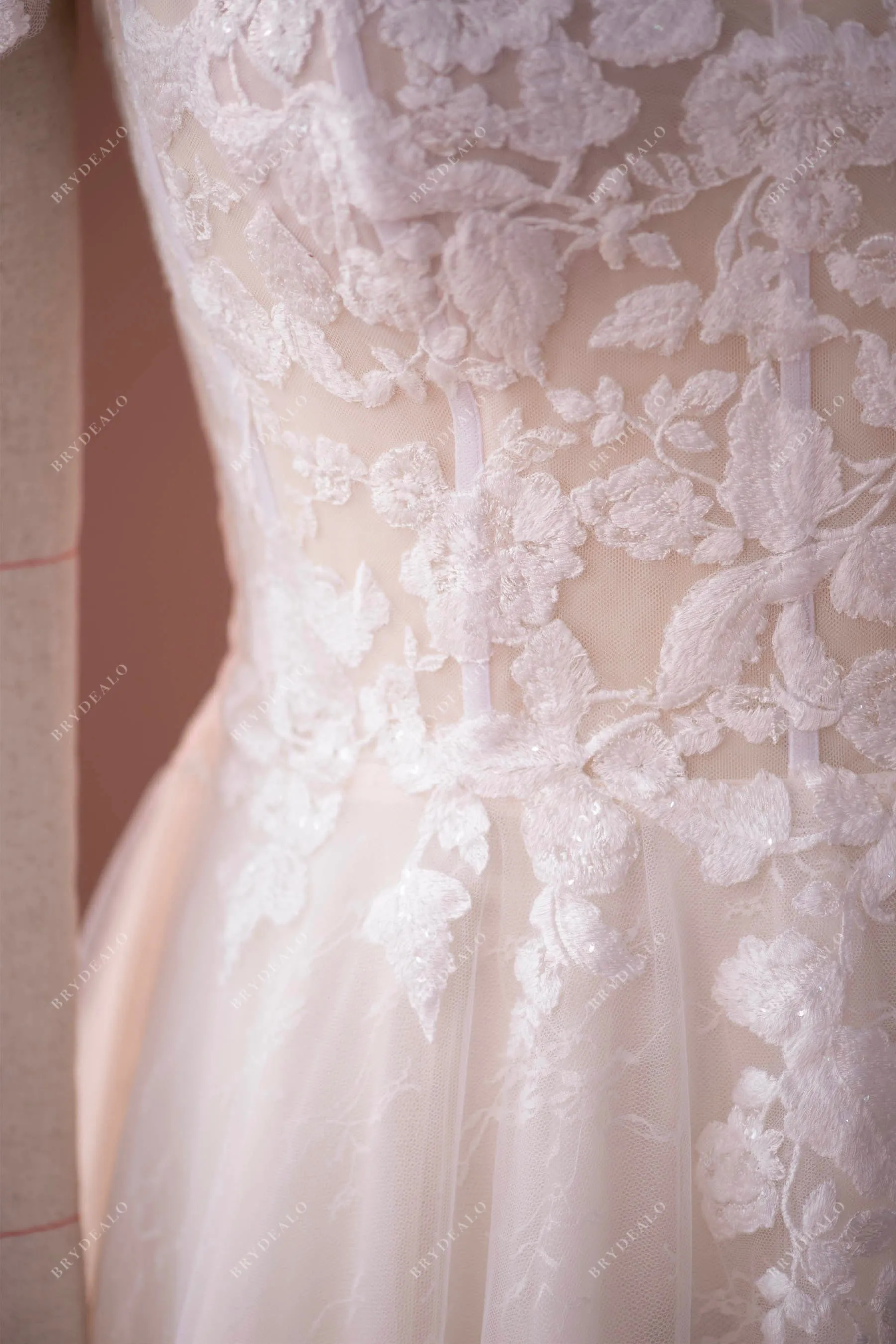 Plus Size Off Shoulder Light Champagne Lace Country Wedding Dress