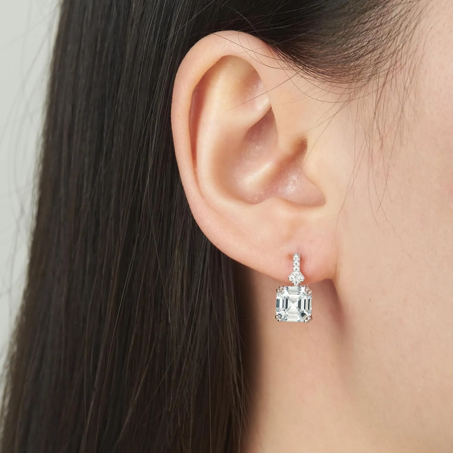 Princess Cut Sterling Silver Hoop Earrings, Lab Simulation Diamond 5A Cubic Zirconia Sterling Silver Platinum Plated Earrings for Women Wedding Birthday Jewerly Gifts