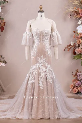 Romantic 3D Lace Corset Off-shoulder Mermaid Garden Wedding Dress