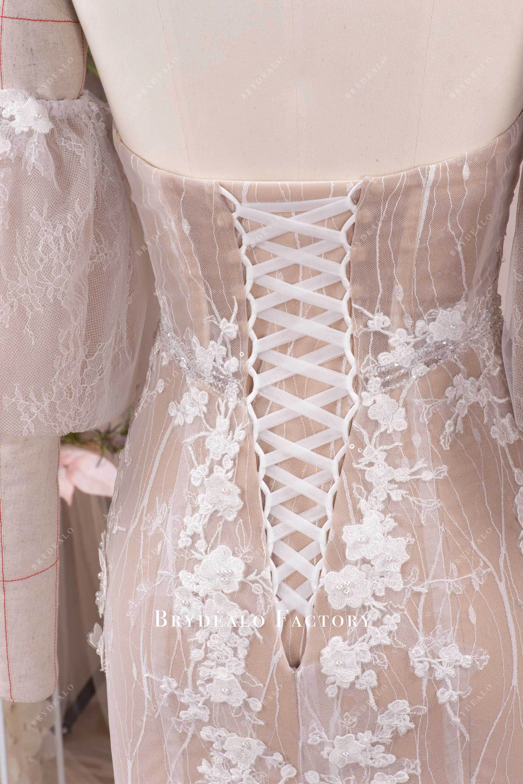 Romantic 3D Lace Corset Off-shoulder Mermaid Garden Wedding Dress