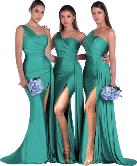 RYANTH One Shoulder Satin Bridesmaid Dresses for Women Mermaid Long Prom Dresses 2025 Formal Evening Gown with Slit RYZ507