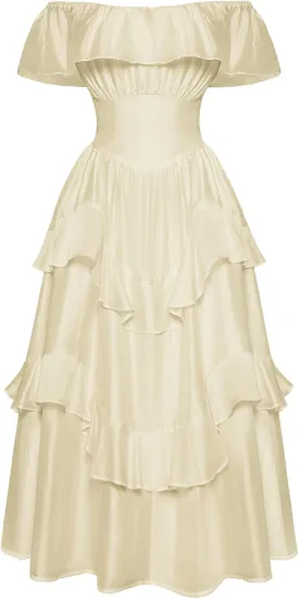 Scarlet Darkness Off Shoulder Dresses for Women Corset Dress Ruffle Summer Wedding Guest Dress with Pockets