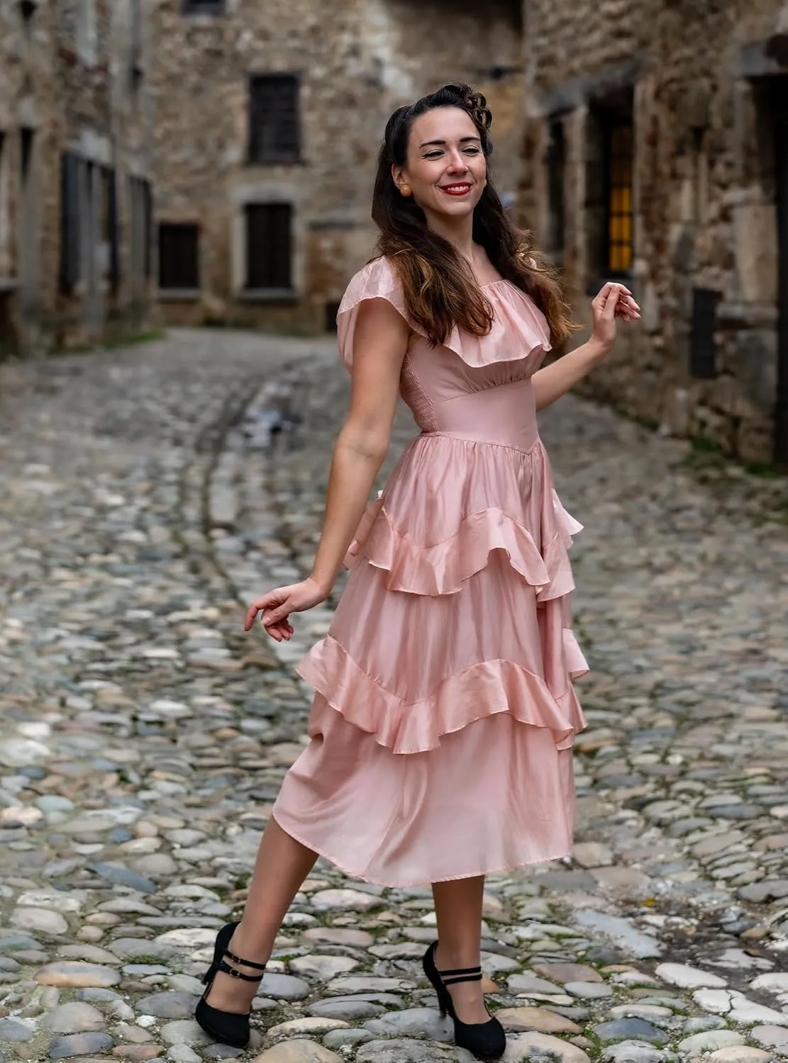 Scarlet Darkness Off Shoulder Dresses for Women Corset Dress Ruffle Summer Wedding Guest Dress with Pockets