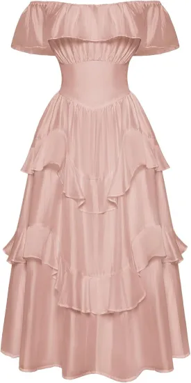 Scarlet Darkness Off Shoulder Dresses for Women Corset Dress Ruffle Summer Wedding Guest Dress with Pockets