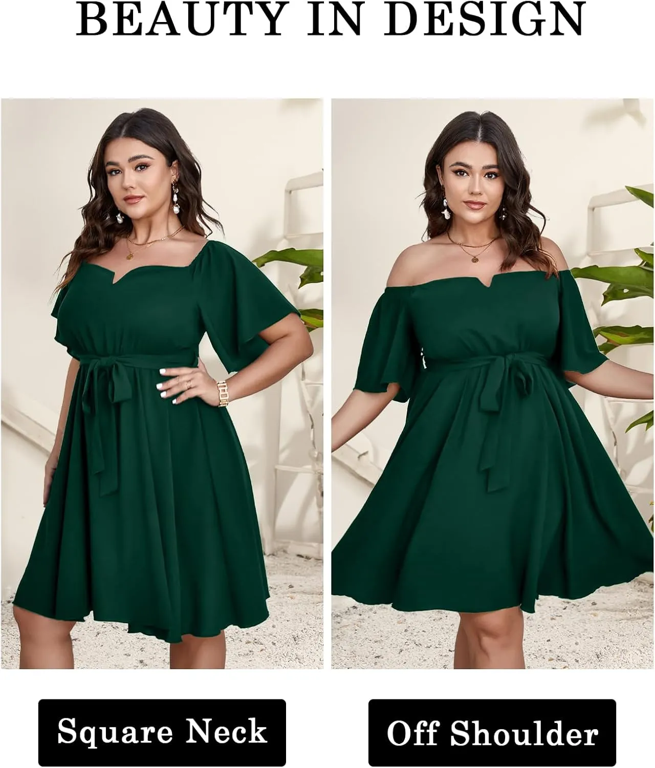SCOMCHIC Womens Plus Size Cocktail Dress Summer Off Shoulder Short Sleeve Flowy Ruffle A-Line Cute Mini Dress with Belt