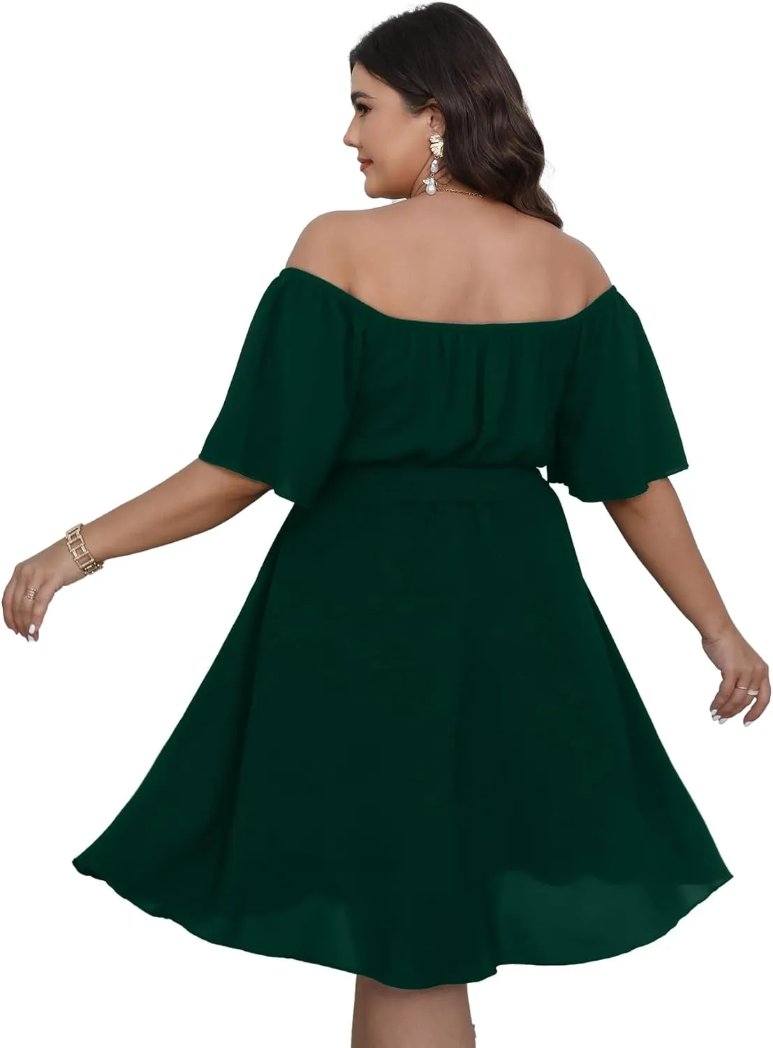 SCOMCHIC Womens Plus Size Cocktail Dress Summer Off Shoulder Short Sleeve Flowy Ruffle A-Line Cute Mini Dress with Belt