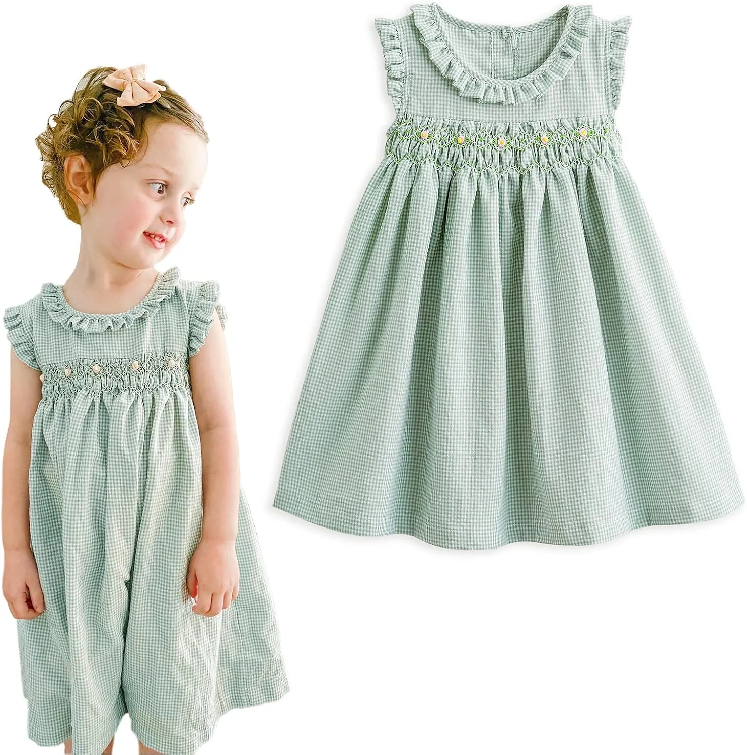 Simplee kids Baby Girl Smocked Dress Summer Casual Short Sleeve Dresses Floral Print Sundress Princess Dress for Toddlers