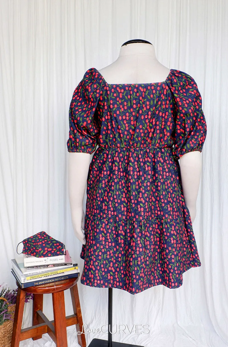 Square Neck Tiered Dress- Navy Cherry