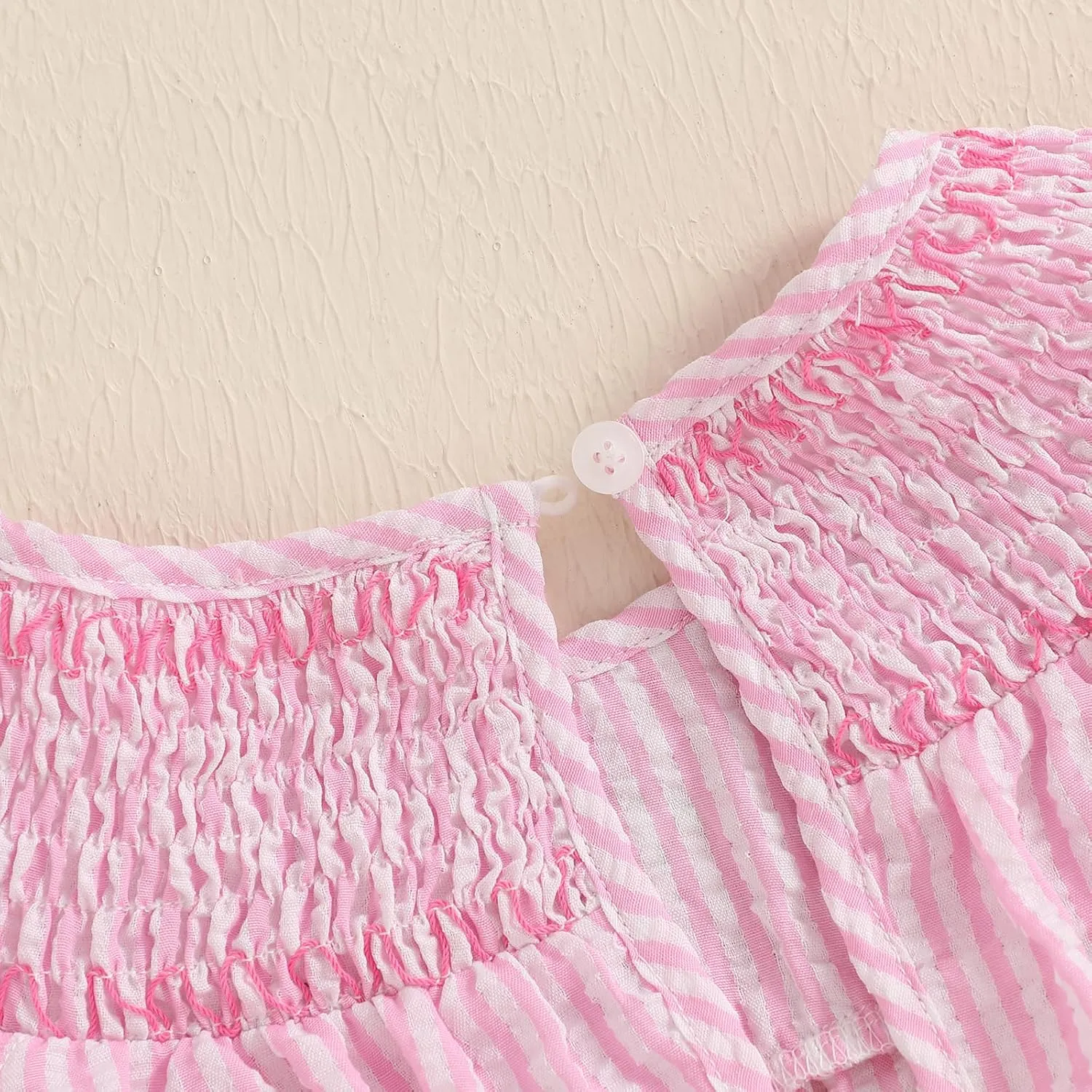 Toddler Girl Summer Dress Strawberry Embroidery Fly Sleeves Striped Smocked Dress Cute A-line Sundress