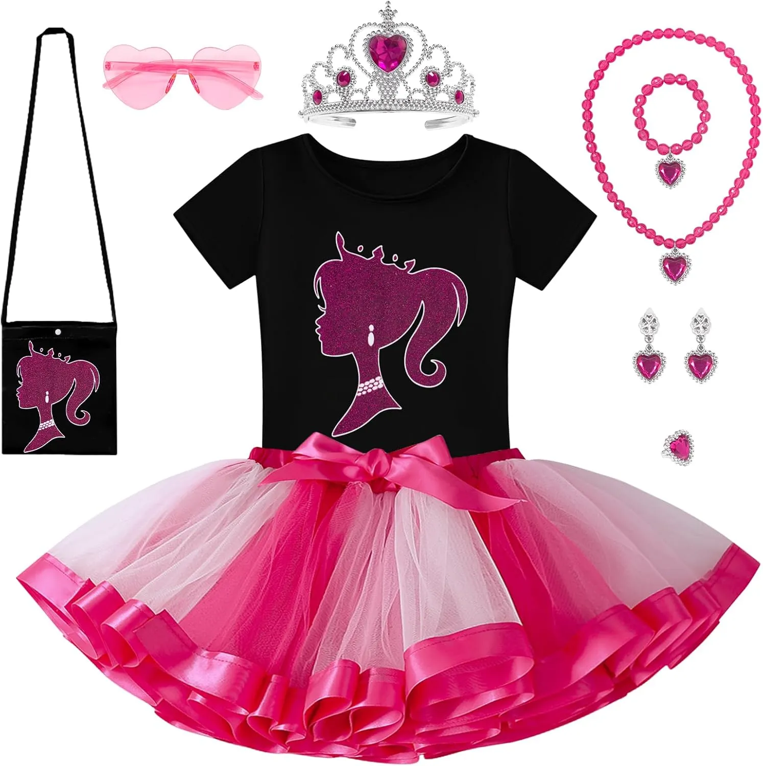 VORLITS Girls Pink Costume Set rainbow Tutu Dress For Kids Movie Cosplay Dress Up Outfits Halloween Birthday Party